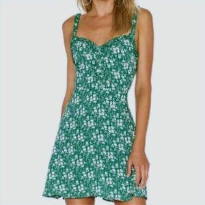 For Love & Lemons Dress Women S Green Floral Rayon Zip Cottage Chic Romantic